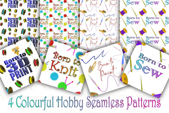 4 Colourful Hobby Born Seamless Patterns