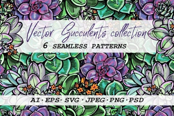 6 Seamless Patterns with Succulents: Versatile, Hand-Drawn Designs for Creative Projects