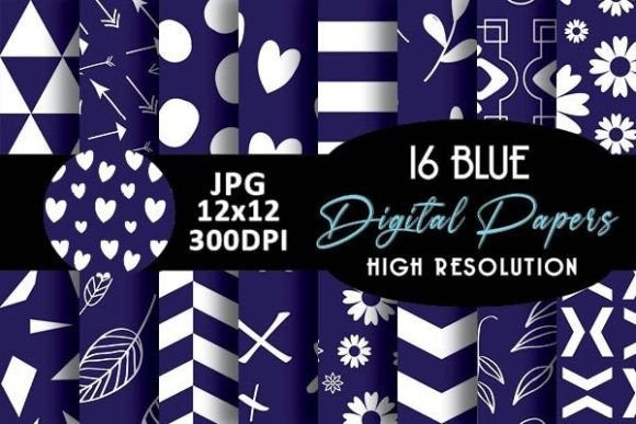 Blue Geometric Digital Papers Patterns