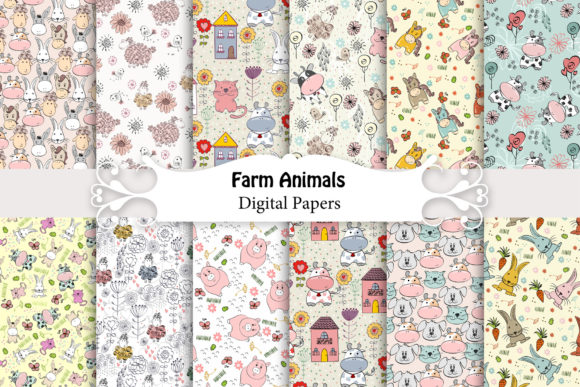 Farm Animals, Seamless Patterns