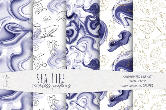 Nautical Blue Seamless Patterns- 5 JPEG