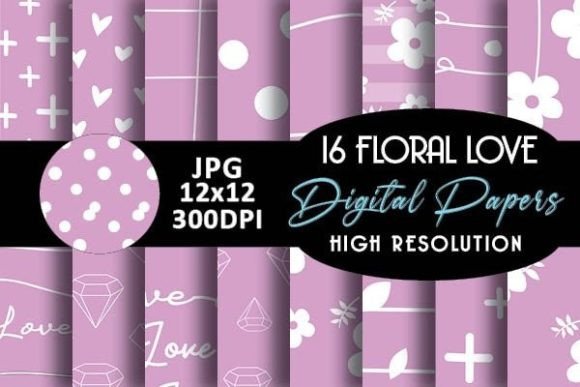 Pink Love Floral Patterns Digital Paper