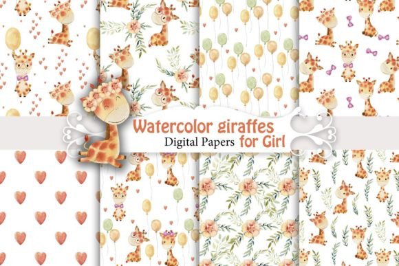 Seamless Patterns with Giraffes for Girls