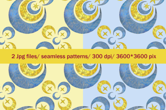 Seamless Patterns with Half Moon, Stars