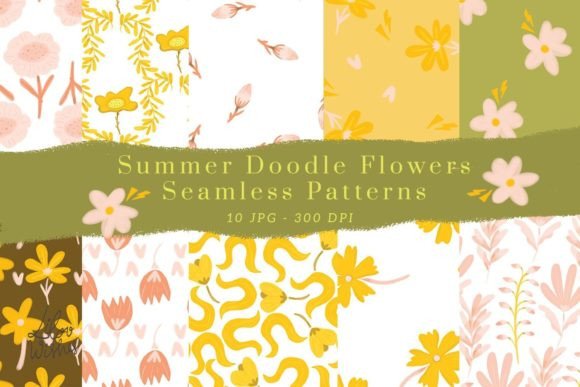 Summer Doodle Flower Seamless Patterns: Vibrant, Ready-to-Use Designs for Every Creative Need